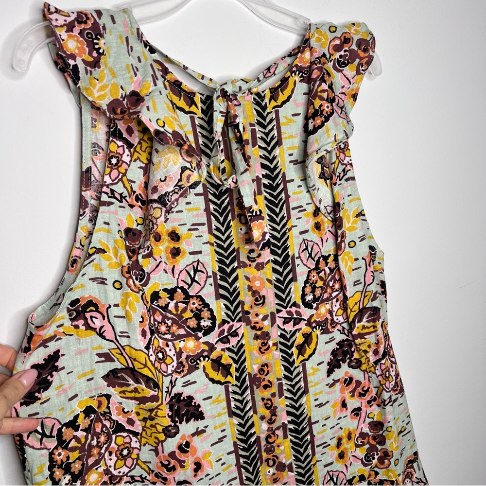 J23 Free People Summer in Tulum Linen Tie Back Tunic Top Botanical Floral Print - Picture 3 of 8